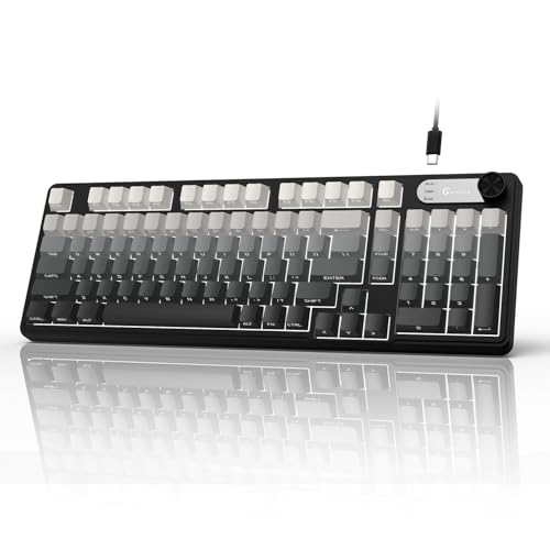 GEODMAER G98 ゲーミングキーボード RGBバックライト付きサイレントスイッチキーボード ノブ付き コンピューターゲーミングキーボード PC/ノートパソコン用
