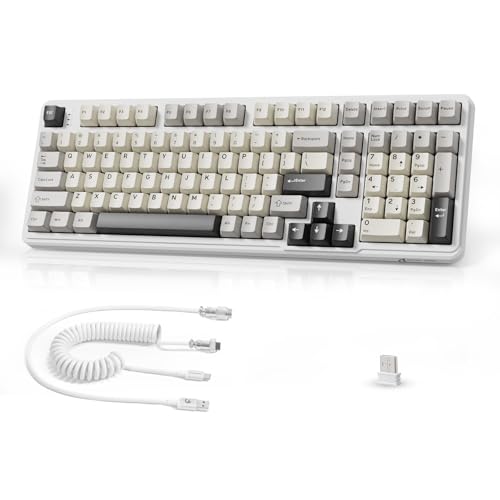 MAMBASNAKE × ATTACK SHARK X98PRO ゲーミングキーボード 98キー 3モード接続（Bluetooth/2.4G/有線）メカニカルキーボードワイヤレス ガスケット構造 5層消音設計 カスタムリニアブルーベリー軸 熱交換可能 RGBバックライト PBTキーキャップ 4000mAh コンパクト設計 全キー無衝突 WIN/Mac対応―ホワイト