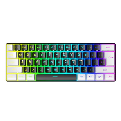 JUNENTER 60% RGB 有線ゲーミングキーボード、ホットスワップ対応、61キー、コンパクト、エルゴノミック、PC、USB、ブラックとホワイト