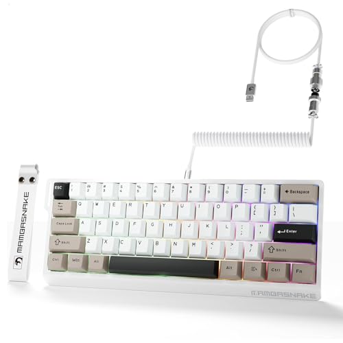 MAMBASNAKE X60HE ラピットトリガー ゲーミングキーボード 0.01mmRT 磁気スイッチ 8000hz ポーリングレート ワイヤレス HEセンサー 0.125ms 超低遅延 SnapKeys SOCD ノーデッドゾーン 60キー テンキーレス ホットスワップ RGB PBTキーキャップ MOBA/FPS用 【8Kコイルケーブル付き】【公式直営店】【技適認証済み】 ホワイト
