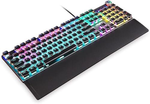 Lynrus F2088 104 キー有線ゲーミングメカニカルパンクキーボード混合光効果メタルパネルリストパッド付きブラック (ブルースイッチ) BGFEE5W