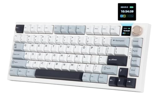 HUO JI CQ082 ワイヤレス ゲーミングキーボード イエロー軸 リニア 静音 75% テンキーレス Bluetooth/2.4GHz/USB-C有線 メカニカル ホットスワップ ガスケット構造 ノブ付き ディスプレイ搭載 RGBバックライト 英語配列 Windows/Mac対応 zl010