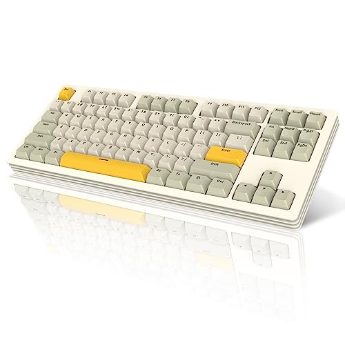 A.JAZZ x ATTACK SHARK AKC087 ゲーミングキーボード ワイヤレスbluetooth/無線2.4G/有線Type-C メカニカルキーボード 金属スタッキング外観 アルミニウムCNCケーシング 黄軸 PBTキーキャップ ハイパーファスト RGBホットスワップ コンパクト87キーレイアウト カスタマイズ TKL Win/Mac用