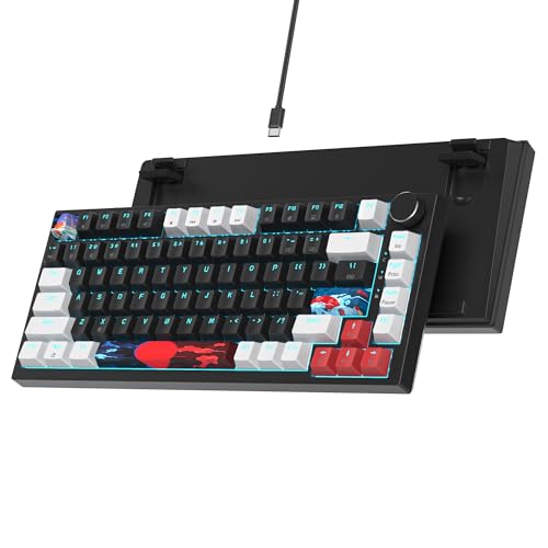 Ussixchare 75%メカニカルゲーミングキーボードガスケットマウントキーボード 有線カスタムホットスワップ可能キーボード RGBバックライトノブ TKL キーボード PC ノートパソコン Windowsゲーマー用 (ブラック)