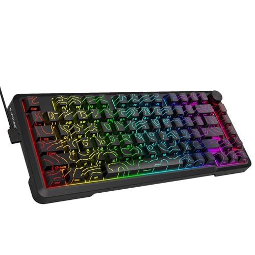 E-YOOSO 75%有線メカニカルゲーミングキーボード RGBバックライト ホットスワップ可能 潤滑済みレッドスイッチ ガスケット構造 ノブコントロール ポータブルコンパクトカスタム PC用 ブラック Z-82