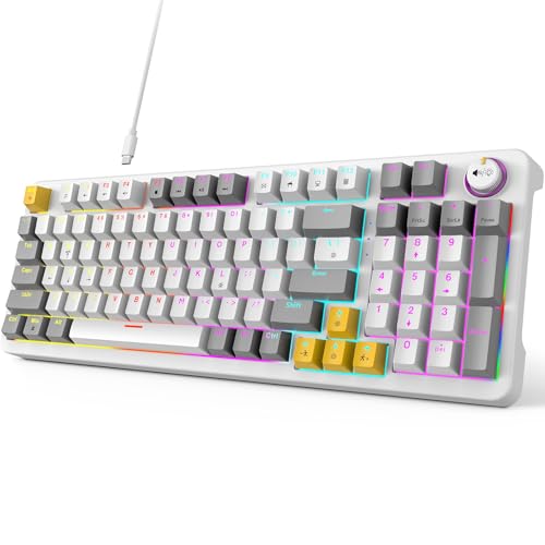 GEEZER AK96メカニカルゲーミングキーボード - ルービング済みレッドスイッチ 96キー フルサイズ LEDカラフルバックライト クリッキークリーミーサウンド USB有線コンピューターキーボード ボリュームノブ付き PC Mac Windows用