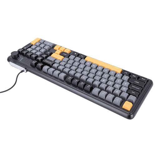 GEERYZHE 有線ゲーミングキーボード ノブ付き 人間工学 バックライト付きメンブレンキーボード 仕事タイピングゲーム用 コンパクトな87キー 機械的な感触 RGB照明&ボリュームコントロール PC用 GEERYZHEbnhj1mzdas