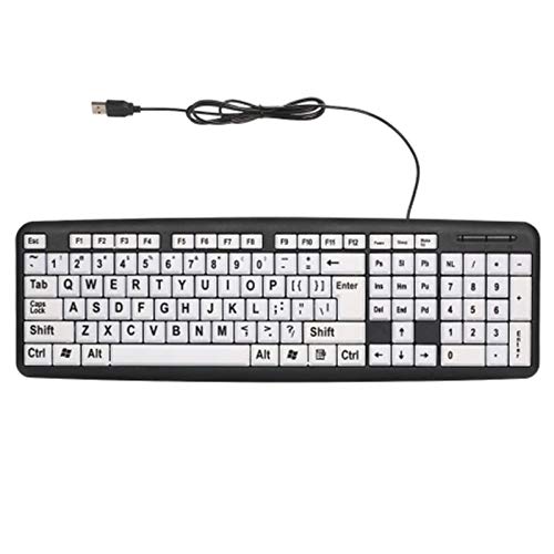 LiuPinp キーボード 大きな白いキー黒の文字で英語の大型USB有線キーボード ゲーミングキーボード