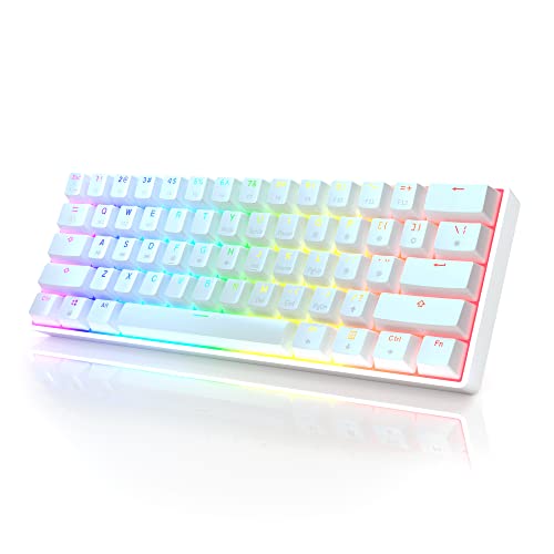 HK Gaming GK61 メカニカルゲーミングキーボード 60% | 61 RGB レインボー LED バックライト付きプログラマブルキー | USB有線 | MacおよびWindows PC用 | Hotswap Gateron 光学ブラックスイッチ | ホワイト
