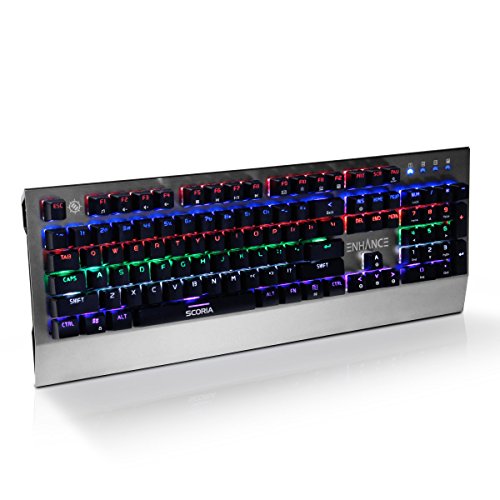 Enhance LED Mechanical Gaming Keyboard - Red Switches 104 Backlit Keys Pro Series FPS/MOBA Brushed Aluminum Metal - Anti Ghosting, N-Key Rollover, 10 Lighting Modes - Scoria Tournament Keyboard 141［並行輸入］ ENSCKNL100SVUS