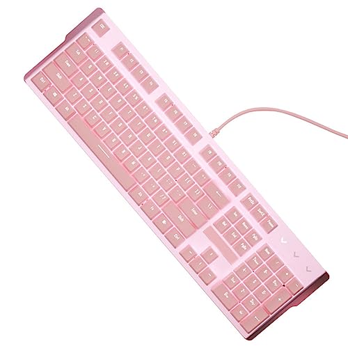 Durratou ガーリーピンクゲーミングメカニカルワイヤードキーボード、104キー、ホワイトバックライト、USBワイヤードゲーマーキーボード用（レッドスイッチ）