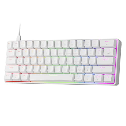 NEWMEN GM611 メカニカルキーボード レインボー LED バックライト付き ゲーミング有線キーボード コンパクト ミニ 61キー ポータブル 60%メカニカルキーボード ホワイトキーキャップ付き Windows ノートパソコン PC リニアレッドスイッチ用