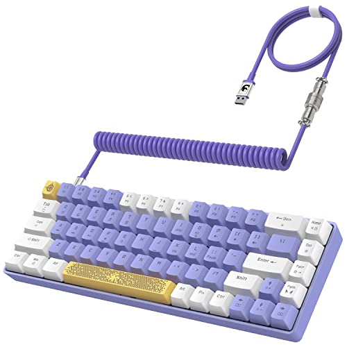Yindiao T8 60%メカニカルゲーミングキーボード 68キー TKL コンパクトレイアウト ミニ有線キーボード 18クロマ RGBバックライト ブルースイッチ アンチゴースト プロカスタムコイル状USB-Cケーブル PC Mac PS4 Xbox-パープル