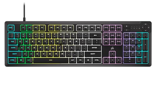 CORSAIR K55 CORE RGB Membrane Wired Gaming Keyboard – Quiet, Responsive Switches – Spill Resistance – Ten-Zone RGB – Media Keys – iCUE Compatible – QWERTY NA – PC, Mac – Black CH-9226C65-NA