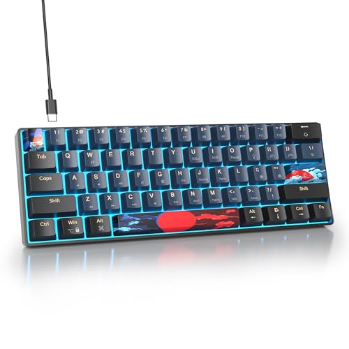 SbocKeeb ポータブル 60% メカニカル ゲーミングキーボード レッドスイッチ LEDバックライト 61キー ミニブラックブルー USB有線 Windows Mac ノートパソコン PC (61 Blue Samurai)