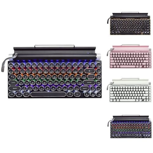 Caividom [Caividom]2026new ゲーミングキーボード Bluetooth/USB有線 タイプライター風 丸型キー RGBバックライト メカニカルキーボード 3台同時接続 高速応答 レトロタイプ風 LEDバックライト付き 静音 防水 滑り止め オフィス/ゲーミング/自宅/寝室用 ノートパソコン デスクトップ 対応 贈り物