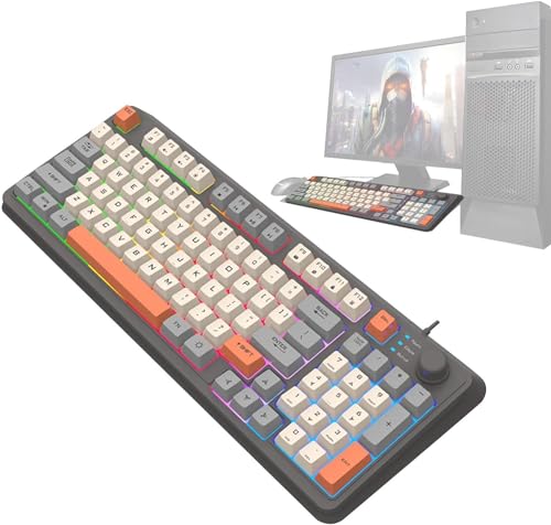 GeRRiT デスクトップメカニカルキーボード、トリコロール94キーコンピュータキーボード、RGBメカニカルゲーミングキーボード、学生用K82トリコロールグローイング有線PCキーボード/434/4 (Color : White, Size : -)