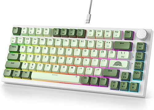 Fogruaden 75%メカニカルゲーミングキーボード - 75%抹茶、ホットスワップ可能なガスケットマウント、レッドスイッチ、RGBバックライト付き82キーTKLメカニカルキーボード ノブ付き