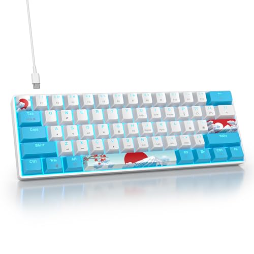 SbocKeeb 60%メカニカルキーボード ブルーとホワイト コンパクト 60%ゲーミングキーボード RGBバックライト 61キーミニキーボード USB有線オフィスキーボード Windows Mac ノートパソコン PC用 (61シー/レッドスイッチ)