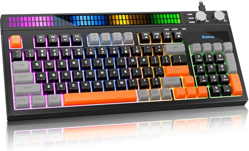 SABLUTE キーボードゲーミング - オーディオ同期RGBライトストリップ 19キーアンチゴースト デュアルコントロールノブ 調節可能なスタンド 超低レイテンシー 静かな機械的感触 PCゲーマー用 (ブラック)