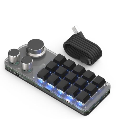 COOVT 片手マクロキーボード 回転ノブ付き 3 種接続対応 赤軸メカニカル 左手ゲーミング専用 プログラマブル多レイヤー設定 キーカスタム熱転写交換 5000 万回キーストローク耐用 小型省スペース 作業ゲーム両用効率アップ (RGB+3つのノブを備えた15個のキー,ブラック)