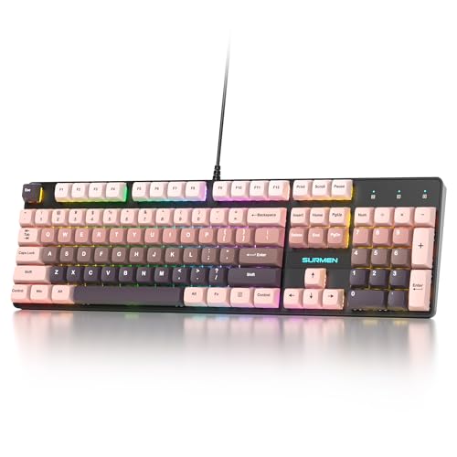 Ussixchare フルサイズメカニカルキーボード ナンバーパッド付きクリーミーキーボード 104キー 有線ゲーミングキーボード レッドスイッチ付き RGBバックライト PCノートパソコン用