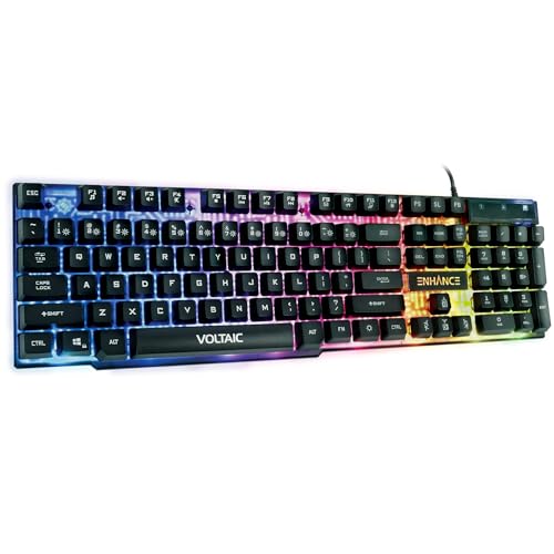Enhance gaming Voltaic 2 ゲーミング キーボード - LED バックライト付きメンブレン キーボード クリアな回路設計 マルチメディア キー付きメカニカル フィーリング キーボード 19KRO アンチゴースト - PC 用人間工学に基づいたキーボード (ブラック：並行輸入品) ENVOKN2100CLUS