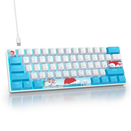surmen 60%有線メカニカルゲーミングキーボード バックライト付き超コンパクトミニオフィスキーボード 赤いスイッチ付き PC/Macゲーマー用 Typist(61ブルーホワイト)