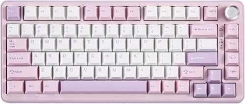 ゲーミングキーボード 無線メカニカルキーボード BT/2.4G/有線 ワイヤレス ホットスワップ 搭載 RGB ノブ付きカスタムキーボード Mac/Win用 (紫, ココアクリームV2スイッチ) gtty5
