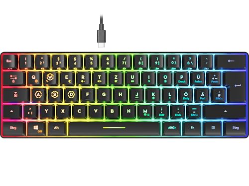 Speedlink LETOS - RGB ゲーミングキーボード 60% 有線 取り外し可能 USB-C ケーブル バックライト ドイツ製レイアウト QWERTZ ブラック SL-670014-BK