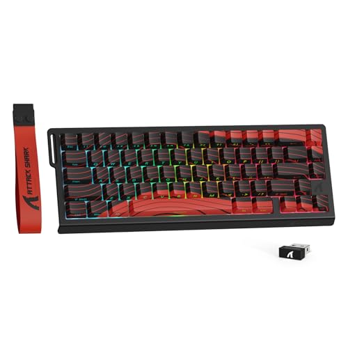 ATTACK SHARK X68PRO HE ラピッドトリガー キーボード 高速反応 3モード接続 2.4G Bluetooth USB-C有線 8KHZ ゲーミングキーボード ラピッドトリガー 調整可能なアクチュエーション搭載 RT0.01mm コンパクト66キー ゲーミング用 5面熱昇華PBTキーキャップ RGB 5000mAh 技適認証済み Win/Mac両対応 （ブラックレッド）