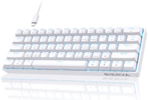 DIERYA 60%メカニカルキーボード DK61se 有線ゲーミングキーボード ブルースイッチ付き LEDバックライト 超コンパクト 61キー ミニオフィスキーボード Windows ノートパソコン PC ゲーマー タイピスト用 (ホワイト)