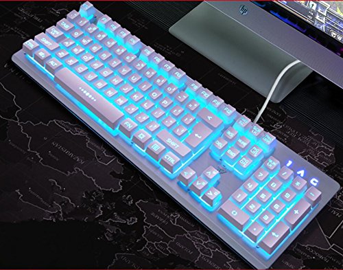 JDGHALU 104キーUSB有線ゲーミングキーボード英語配列防水LEDバックライト8/7/,Linux(ホワイトブルー)