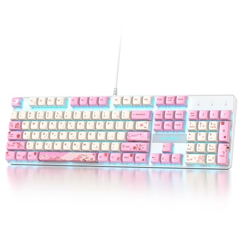 SbocKeeb 有線フルサイズ ピンク メカニカルキーボード 104キー クリーミーキーボード ナンバーパッド付き RGBゲーミングキーボード リニアレッドスイッチ NKRO メカニカルキーボード フルサイズ Windows ノートパソコン PC ゲーマー用