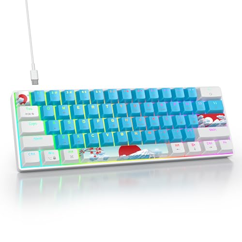 SbocKeeb 60%メカニカルキーボード ホワイトとブルー コンパクト 60% ゲーミングキーボード RGBバックライト 61キーミニキーボード USB有線オフィスキーボード Windows Mac ノートパソコン PC用 (61 ブルー/レッドスイッチ)