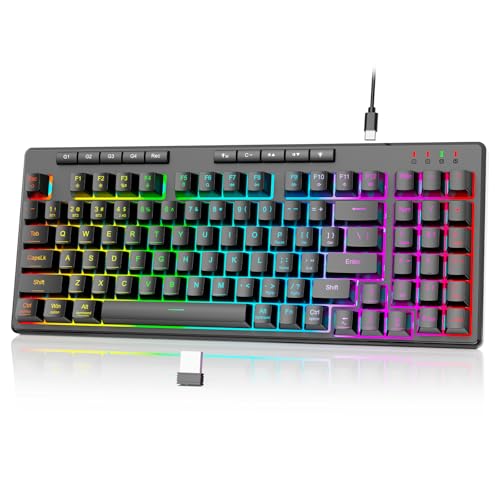 Redragon K710 メカニカルキーボード ワイヤレス/有線 青軸 クリッキー タイプライター風 レトロデザイン BT/2.4GHz/USB-C 英語配列 テンキー付き 104キー RGBバックライト 充電式 ゲーミングキーボード Windows/Mac OS対応 ホワイト
