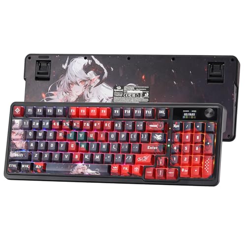 REDRAGON k719 PROワイヤレスガスケットゲーミングキーボードw/画面&ノブ,95メカニカルキーボードのキー,簡単に制御1.14 " tft情報表示,5層ノイズdampening,カスタムリニアスイッチ,アニメ版