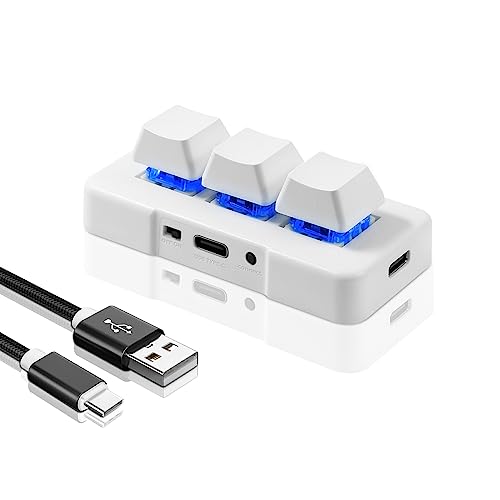 PCsensor 3キーミニキーパッド USB Type C 有線メカニカルゲーミングキーボード ホットキー カスタマイズプログラム RGB LED付き ゲーミングOSU オフィスワーク用 PC用 MK321USB_WH
