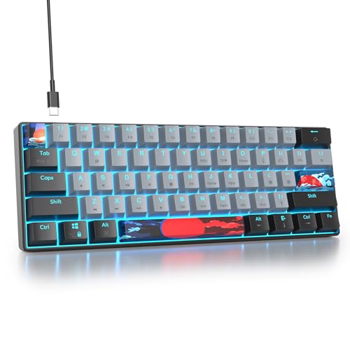 Mosptnspg Protable 60% ゲーミングキーボード メカニカル、ミニコンパクトRGBバックライト61キー有線オフィスキーボード Mac/Win用 ブルースイッチ付き (ドルチ/ブルースイッチ) GS61