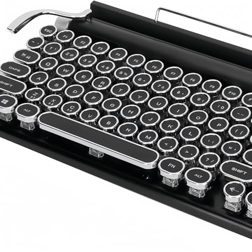 YBGY メカニカルゲーミングキーボード（滑り止めパッド付き丸型キーボード）、人間工学に基づいたタイプライターデザイン、83キー、ワイヤレス (黒色の白色光)