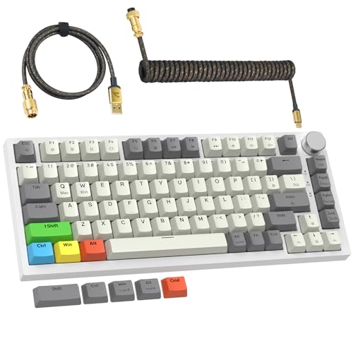 MAMBASNAKE ×ATTACK SHARK K85 ラピッドトリガー キーボード 有線 75% RGB マグネット ゲーミングキーボード + コイルケーブル + PBTキーキャップ 磁気メカニカルゲーミングキーボード ストローク調整可能 TKL ゲーミング US 配列 82キー アンチゴースト ガスケット構造 専用メディアコントロール アルミニウム合金ノブ ケーブル- グレー