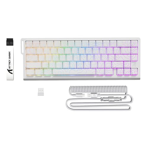 MAMBASNAKE ATTACK SHARK X68PRO HE ラピッドトリガーキーボード&X11 トライーモードゲーミングキーボードマウスセット2in1磁気スイッチ RT0.01mm 8Khz RGB ワイヤレス/有線/BT 0.125msディレイ PBT スーパーライト 60G PAW3311センサー800-22000DPI RGBマグネット充電ベース（等高線ホワイト+白マウス）