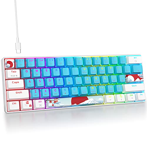 Fogruaden 60%メカニカルキーボード 61キーゲーミングキーボード RGBバックライト コンパクト60%有線キーボード Win/Mac PCゲーマー用 持ち運び簡単 (ブルー/ブルースイッチ) GS61-Blue