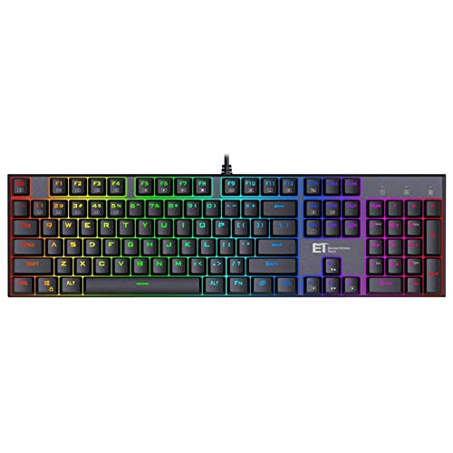 ET メカニカルゲーミングキーボード RGB バックライト付き 有線 USB コンピューターキーボード カスタマイズ可能なブルースイッチ付き PCとノートパソコン用のライトアップキーボード (104キーアンチゴースト)