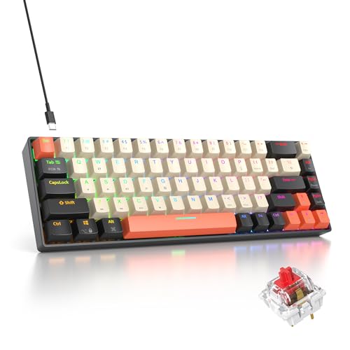 iRoboosta 65%ゲーミングキーボード 68キーメカニカルキーボード RGBバックライトキーボード レッドスイッチ USB有線キーボード PBTキーボードキャップ アンチゴーストキーボード ゲーム/オフィス用 (68カーボン)