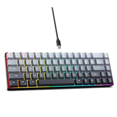 Pusokei 60%メカニカルゲーミングキーボード RGBバックライトゲーミングキーボード 赤軸付き 68キー コンパクト有線オフィスキーボード ホットスワップ可能 競合なし PCノートパソコン用 (グラデーションブラック)