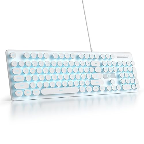 iTastatur タイプライターキーボード 104キー USB ゲーミング レトロキーボード LED アイスブルー バックライト かわいいキーボード PC/Win/Mac/ノートパソコンに最適