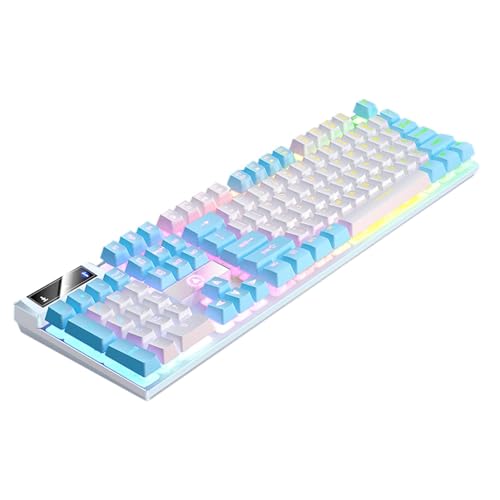 キーボード 有線メカニカルフィールゲーミングキーボード - 104キー、レインボーLEDバックライト、コンピューターと仕事用のUSB接続 A-1