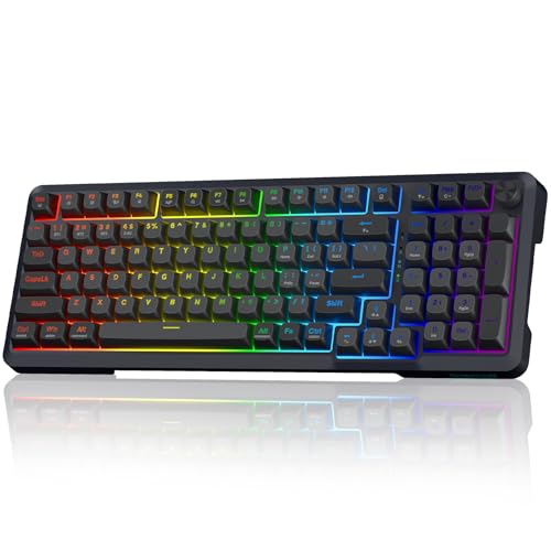 Redragon ワイヤレスメカニカルキーボード 3モードガスケットマウント RGBゲーミングキーボード ボリュームノブ付き ルービング済みリニアスイッチ MDA-Profile、98キーホットスワップ可能クリーミーキーボード PC/タブレット/Xbox/PS4用 K688