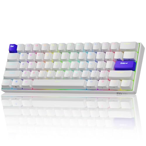 RK ROYAL KLUDGE C61 有線メカニカルキーボード ホットスワップ可能な磁気スイッチ付き 有線 60%ゲーミングキーボード ガスケットマウント RGBバックライト 61キー PBTキーキャップ付き ホワイトパープル